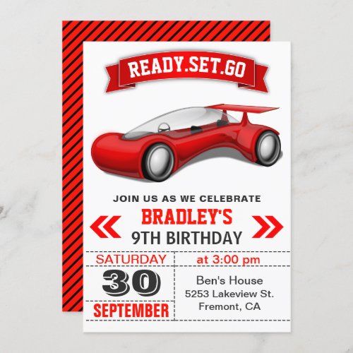Futuristic Modern Red Sports Car Birthday Party Invitation