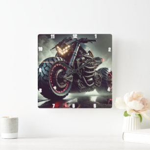 Futuristic Motorcycle With LED Lights Displaying Square Wall Clock