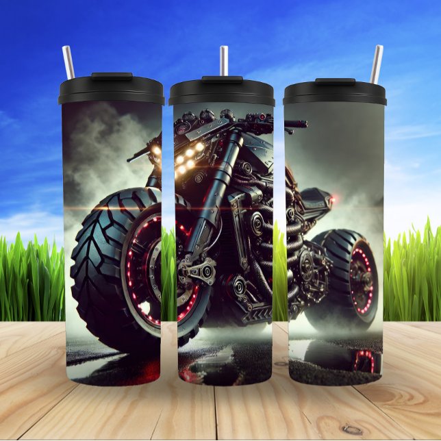 Futuristic Motorcycle With LED Lights Displaying Thermal Tumbler (Creator Uploaded)