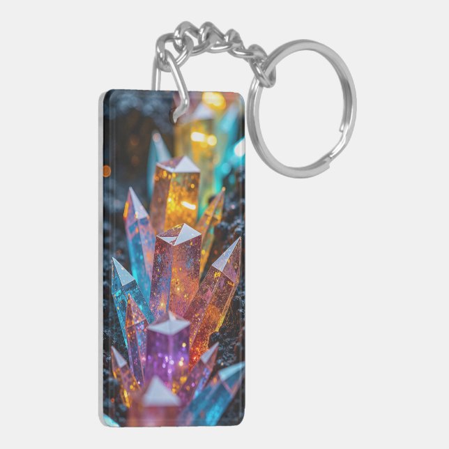 Futuristic Neon Crystal & Gold Kintsugi Double-Sid Keychain (Back Left)