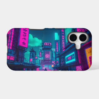 Futuristic Neon Cyberpunk City Street iPhone 17 Case