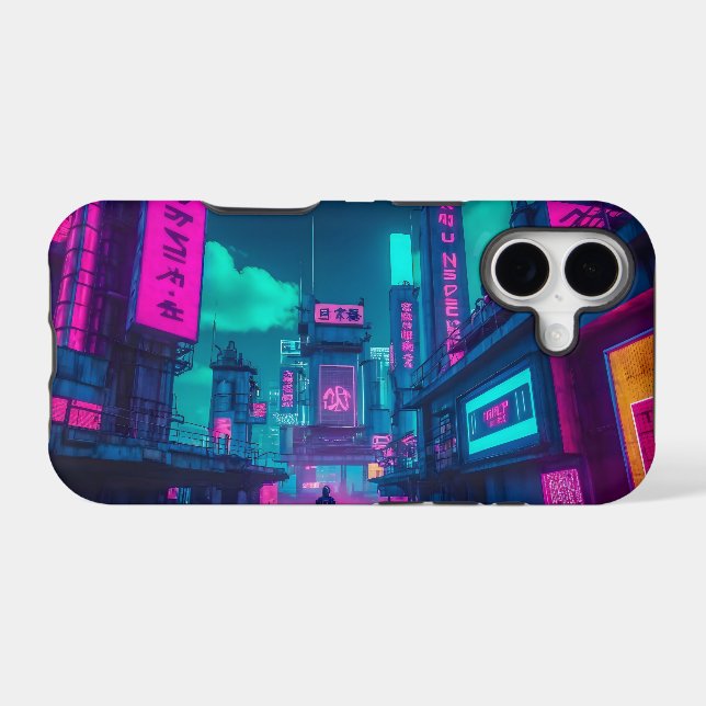 Futuristic Neon Cyberpunk City Street Case-Mate iPhone Case (Back (Horizontal))