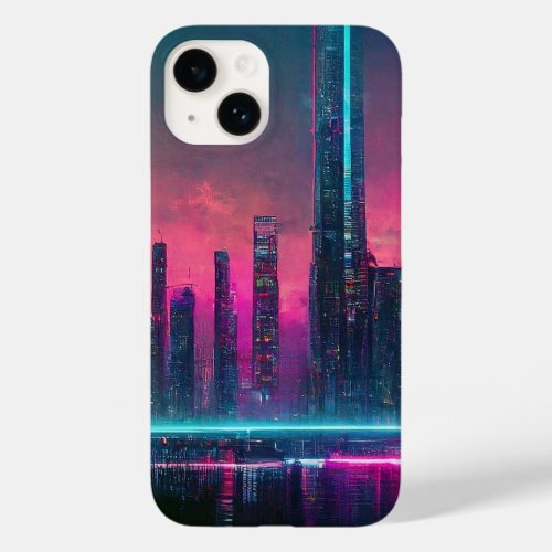 Futuristic Neon Cyberpunk Cityscape iPhone 14 Case