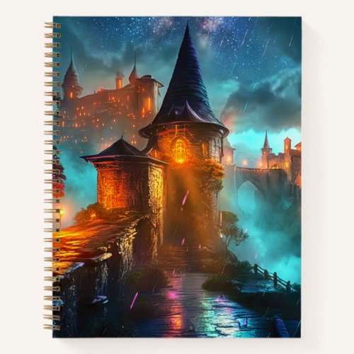 Futuristic Neon Glowing Cyberpunk Fortress Gamer Notebook
