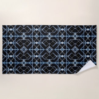 Futuristic Neon Grid Pattern Beach Towel