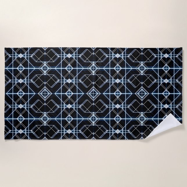Futuristic Neon Grid Pattern Beach Towel (Front)