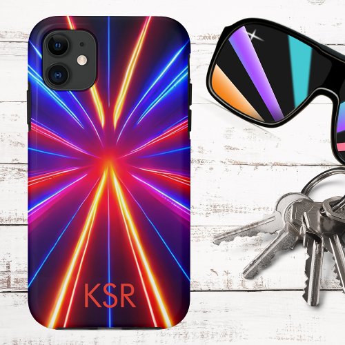 Futuristic Neon Laser Light Beams Monogram  iPhone 11 Case