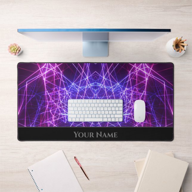 Futuristic neon lights glowing net structure desk mat (Office 1)