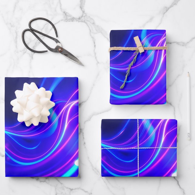 Futuristic Neon Liquid Waves – Electric Energy Flo Wrapping Paper Sheets (Front)