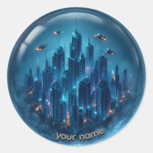 Futuristic Neon Mini City 3D Sticker