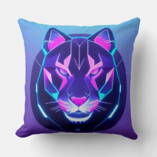 Futuristic Neon Panther Face Throw Pillow