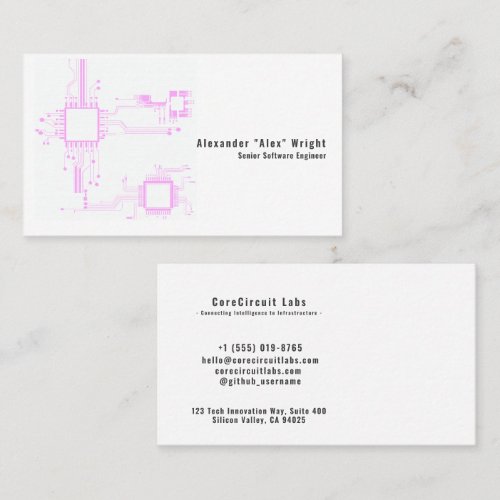 Futuristic Neon Pink Circuit Board Engineer Business Card