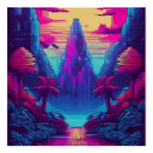 Futuristic Neon Tropical Scene – Sci-Fi Nature Art Poster