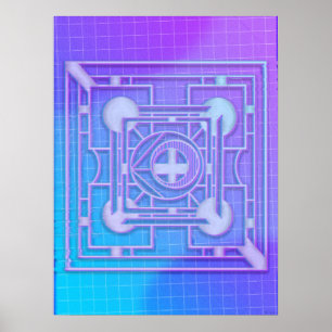 Futuristic Neon Vaporwave Abstract Geometric Poster