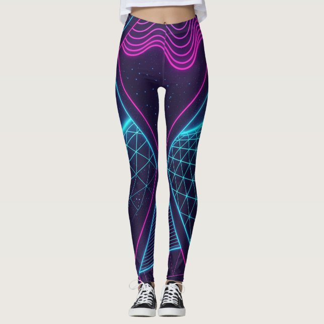 Futuristic Neon Waves Seamless Pattern for  Leggings (Front)