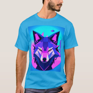 Futuristic Neon Wolf Face in Geometric Art T-Shirt