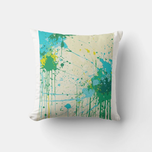"Futuristic Paint Splatter Pillow: Basquiat-Inspir Throw Pillow (Front)