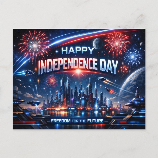 Futuristic Patriotic Independence Day Holiday Postcard (Front)