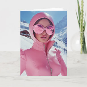 Futuristic Pink Ski Fashion - Stylish Winter Glam Invitation