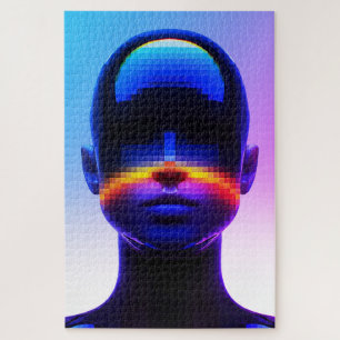 Futuristic Pixel Art Portrait – Digital Abstract Jigsaw Puzzle