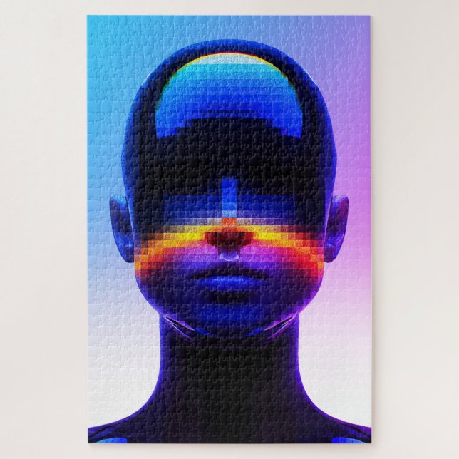 Futuristic Pixel Art Portrait – Digital Abstract Jigsaw Puzzle (Vertical)