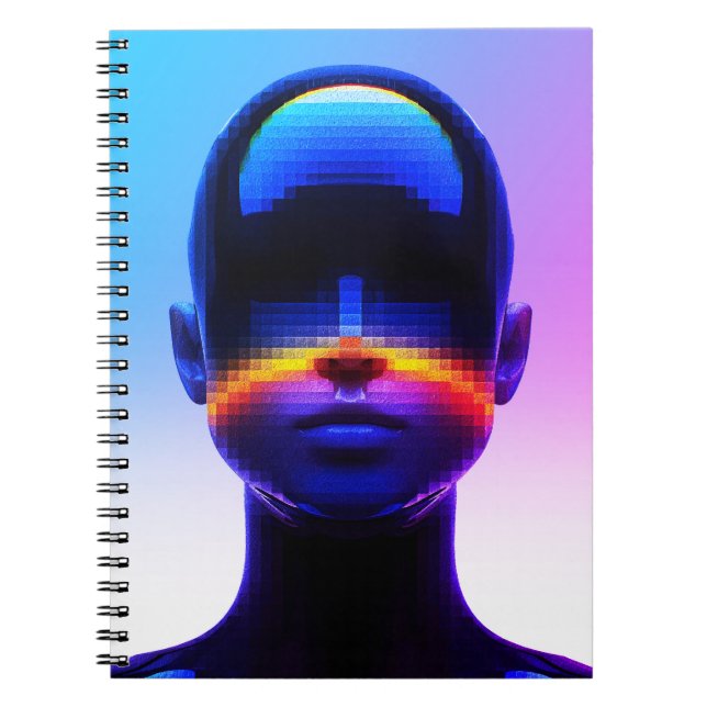 Futuristic Pixel Art Portrait – Digital Abstract Notebook (Front)