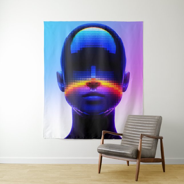 Futuristic Pixel Art Portrait – Digital Abstract Tapestry (In Situ)