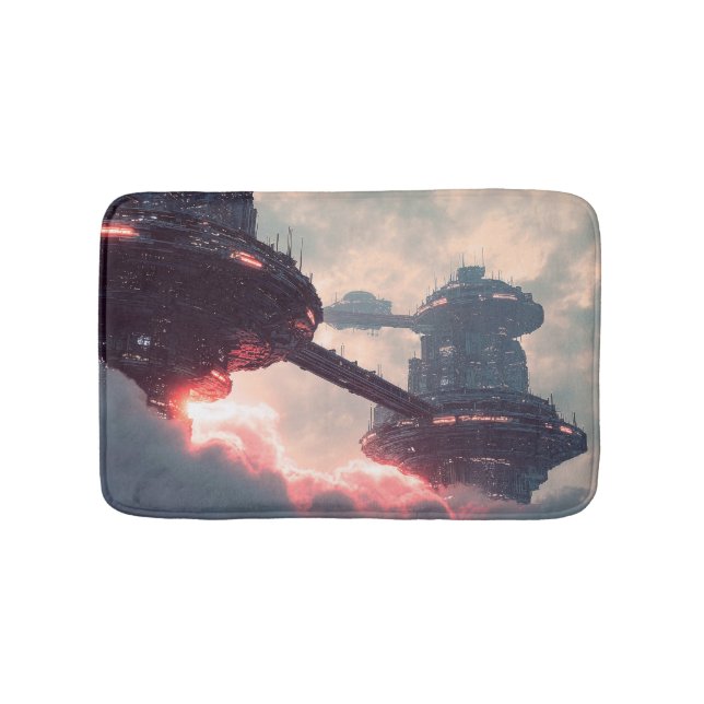 Futuristic platforms in the clouds at twilight bath mat (Front)