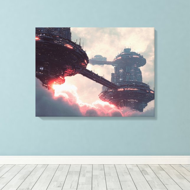 Futuristic platforms in the clouds at twilight canvas print (Insitu(Wood Floor))