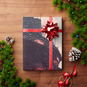 Futuristic platforms in the clouds at twilight wrapping paper