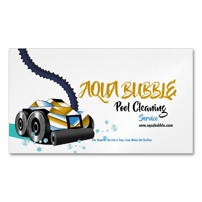 Futuristic Pool Cleaning Robot Business Card Magnet (Front)