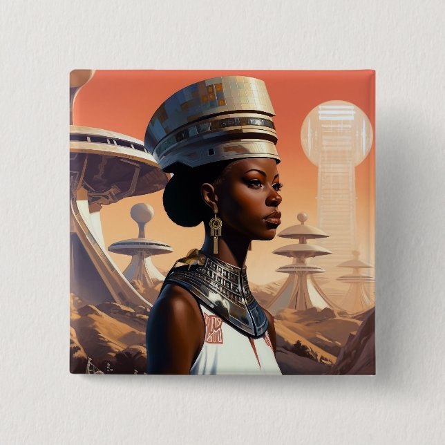 Futuristic Queen Afrofuturistic Science Fiction Button (Front)
