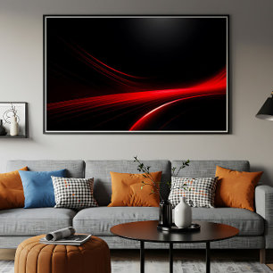 Futuristic Red Light Trails Dark Aesthetic Tech Poster