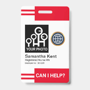 Futuristic Red Stripes Photo Template Employee ID Badge