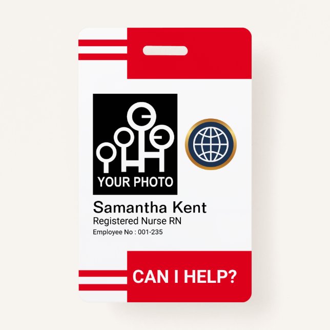 Futuristic Red Stripes Photo Template Employee ID Badge (Front)