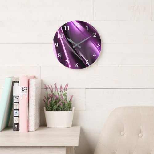 Futuristic Reflective 3D Purple Graphic Large Clock