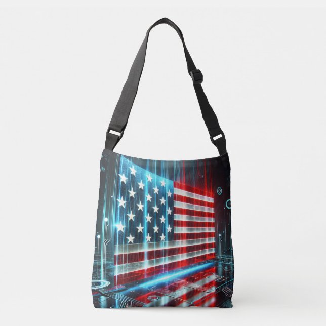 Futuristic Rendering of the American Flag Crossbody Bag (Front)
