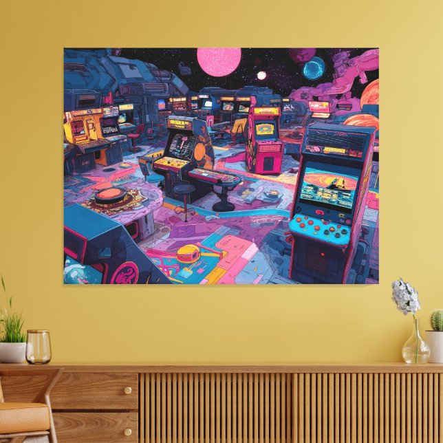 Futuristic Retro Arcade in Outer Space Canvas Print (Insitu(LivingRoom))