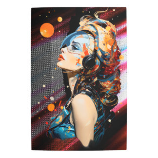 Futuristic Retro Pop-Art Woman Illustration Metal Print