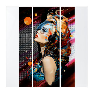 Futuristic Retro Pop-Art Woman Illustration Triptych