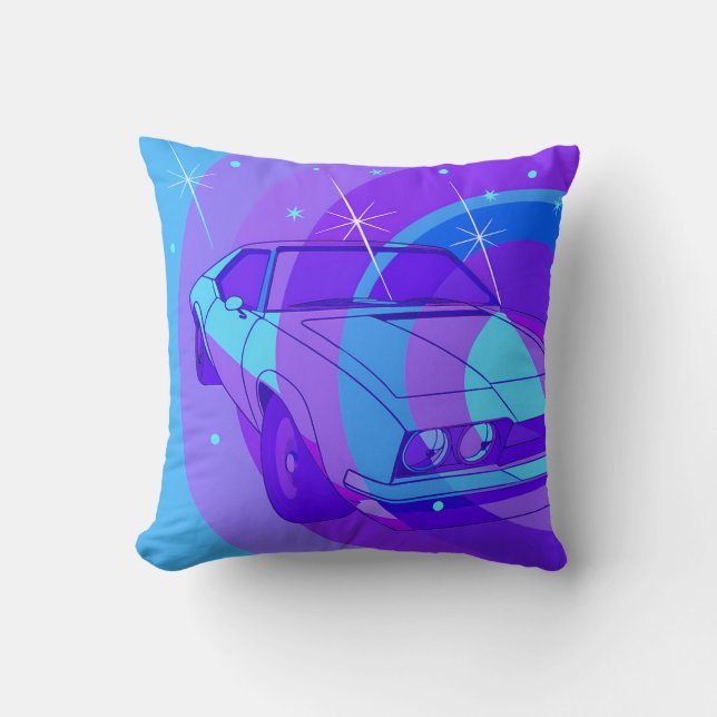 Futuristic Ride: Psychedelic Car Journey Throw Pillow (Front)