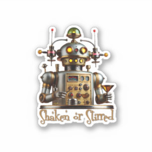 Futuristic Robot Bartender "Shaken or Stirred" Sticker