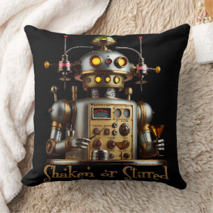 Futuristic Robot Bartender "Shaken or Stirred" Throw Pillow