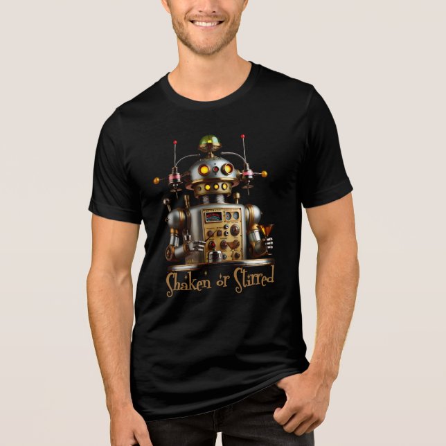 Futuristic Robot Bartender "Shaken or Stirred" Tri-Blend Shirt (Front)