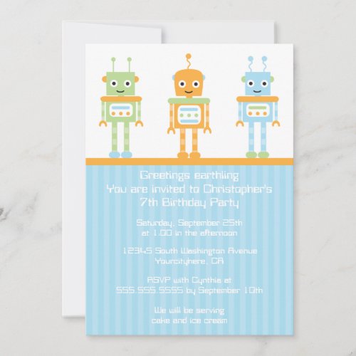 Futuristic robot boys birthday party invitation