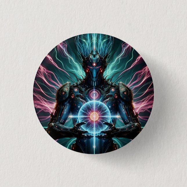 Futuristic Robot Cosmic Core Cyberpunk Button (Front)
