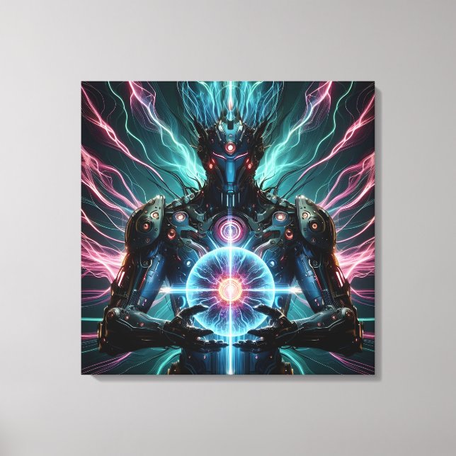 Futuristic Robot Cosmic Core Cyberpunk Canvas Print (Front)