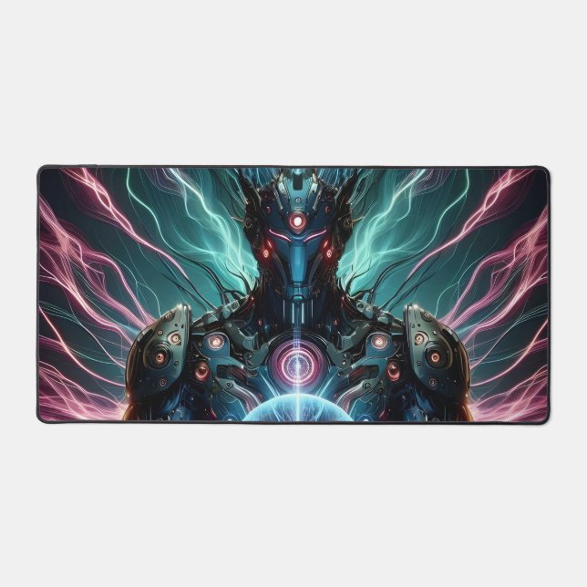 Futuristic Robot Cosmic Core Cyberpunk Desk Mat (Front)