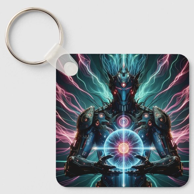 Futuristic Robot Cosmic Core Cyberpunk Keychain (Front)