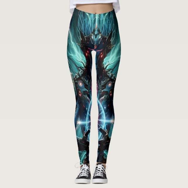 Futuristic Robot Cosmic Core Cyberpunk Leggings (Front)